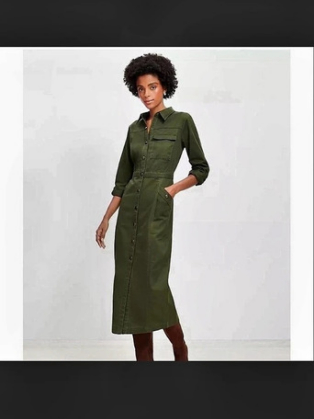 LOFT Olive Green Utility Midi Shirt Dress Green Size 10